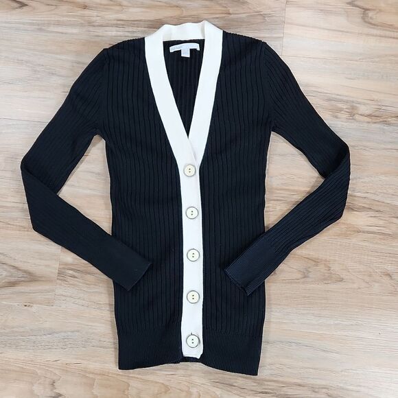 💜Vintage Old Navy Black & Cream Cardigan Sweater & Tanktop Set Small - Picture 3 of 13